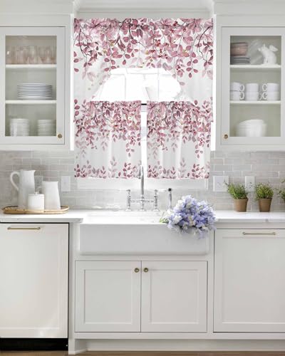 Turquoise Blue Eucalyptus Leaves Valance for Windows Berry Branch Plant Curtains 42x12 D3397