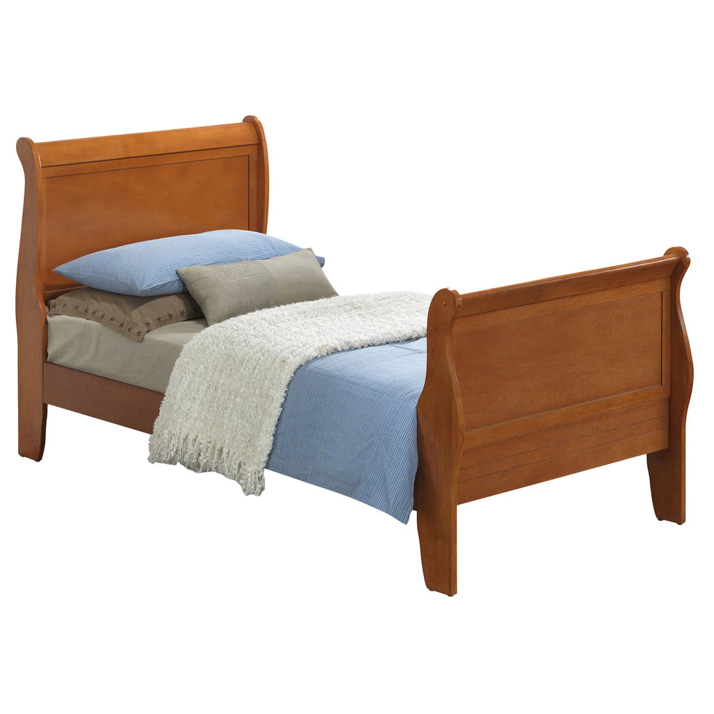 Passion Furniture Louis Philippe Sleigh Bed Twin Size, Oak A48179