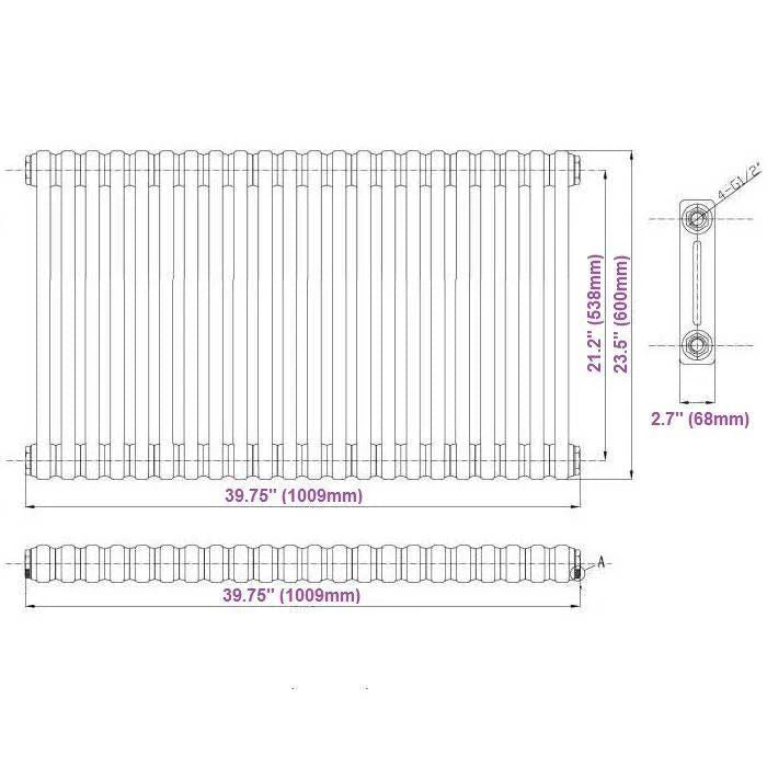 Traditional Column Radiator White 23.5x22x39in k7