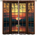 Iceberg Setting Sun Landscape Curtain,Park Snow Tranquil Lake Scenery Printed Rod Pocket Blackout Window Treatments for Bedroom Living Room Decor 42" W X 45" L