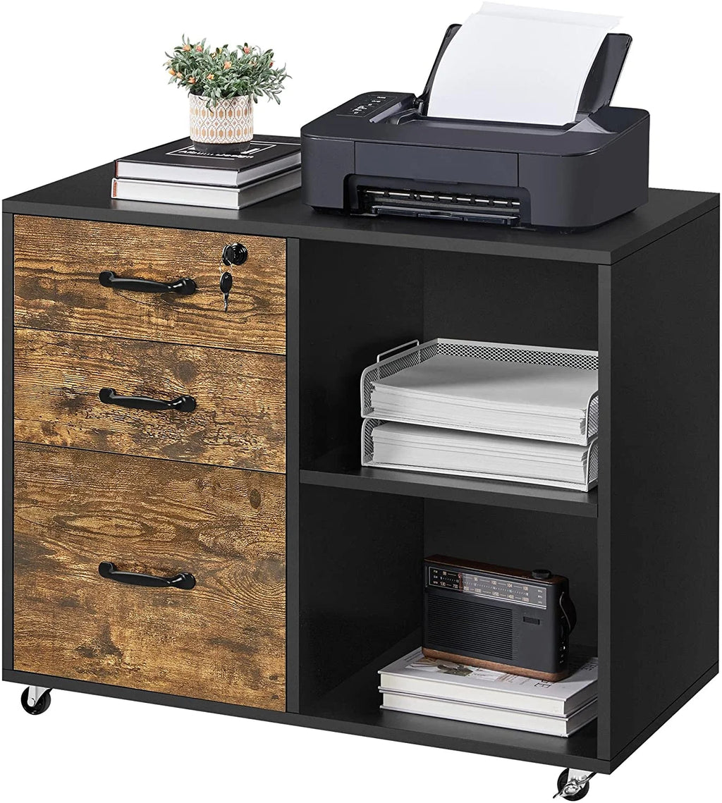 Black File Cabinet with Lock, 3 Drawer Lateral for Home Office O4008