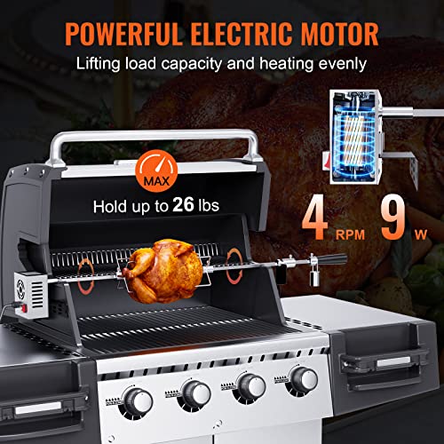 VEVOR Universal Grill Rotisserie Kit, Electric BBQ Motor, Stainless Steel, 32"/39" Spit Rod N3215