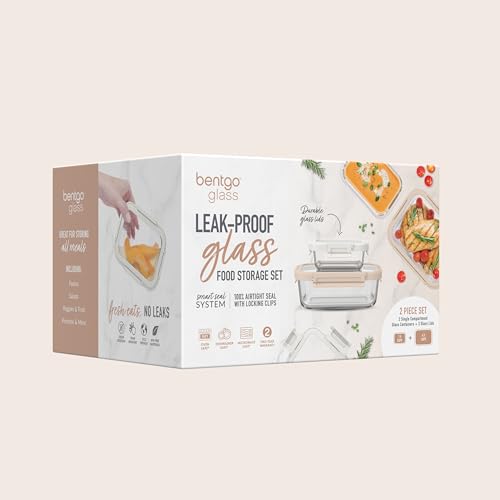Bentgo®️ Glass Leak-Proof Food Storage Set - 4-Piece Stackable Containers, BPA-Free, Dishwasher Safe (Coral Wash) O8565