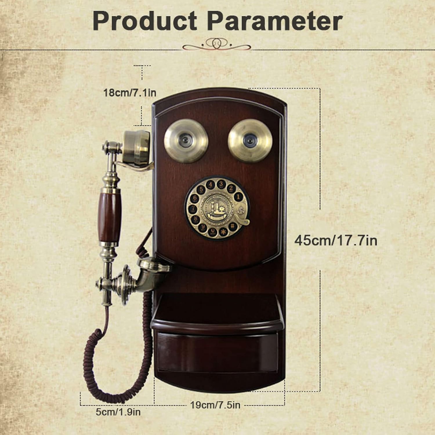 Retro Antique Corded Landline Rotary Dial Phone for Home Desk Decor J3384