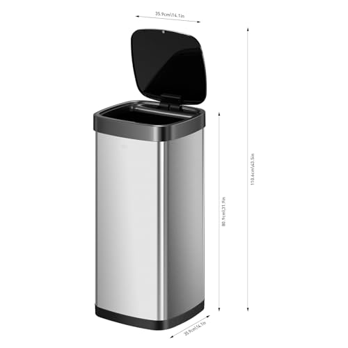 EKO Deluxe Mirage-T 13.2 Gallon Motion Sensor Trash Can, Matte Stainless Steel A485497