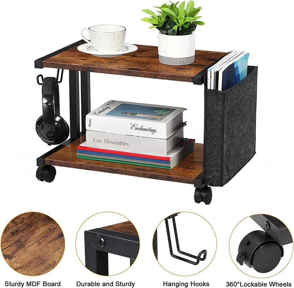 2-Tier Mobile Printer Stand with Storage, Under Desk Cart V92862