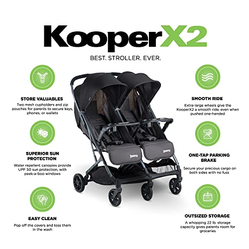 Joovy Kooper X2 Side-by-Side Double Stroller with Dual Snack Trays, One-Handed Fold H119