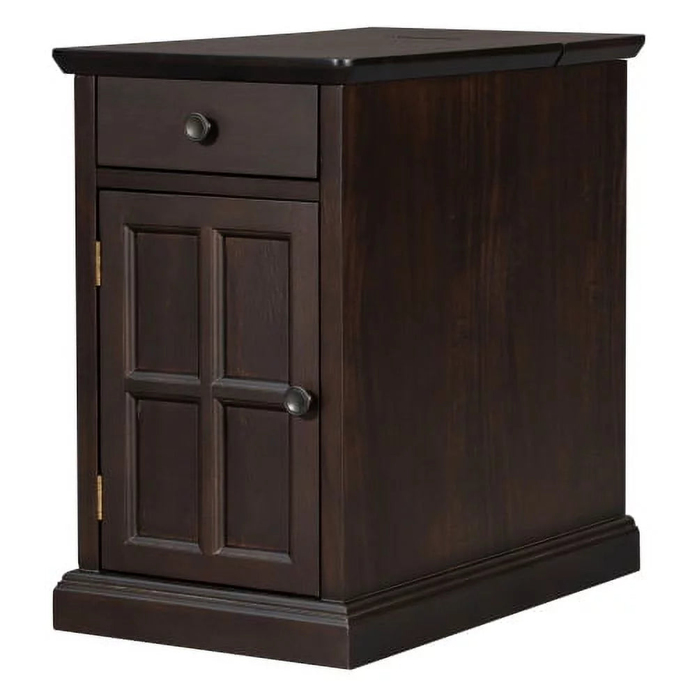 Churanty Vintage End Table with USB Ports, Drawer and Cup Holders T166892