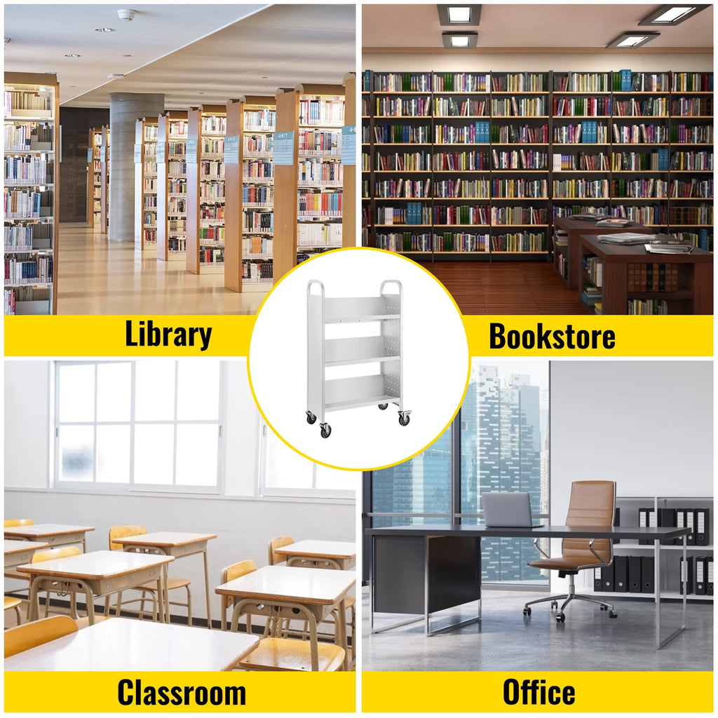 BENTISM Book Cart Library Cart 200 lbs Capacity with V-Shaped Shelves White U561