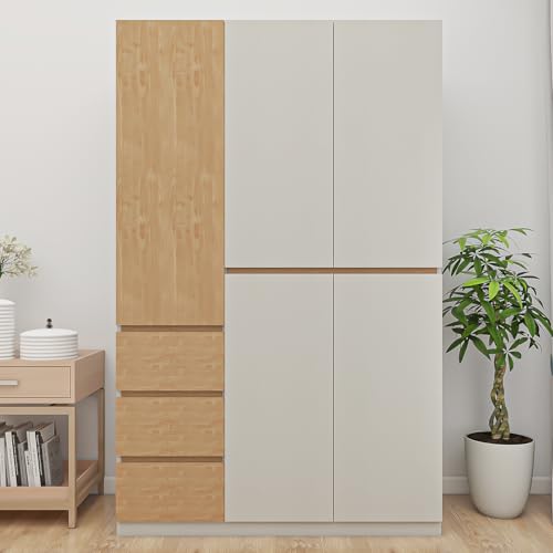 Wardrobe Closet with Doors- 4 Door Wardrobe Closet with Clothing Rod Inside Cabinet, Large Wardrobe Closet Mirror with 4 Drawers for Storage and Mirror, 62.99" D x 18.9" W x 70.87" H