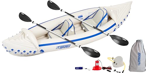 Sea Eagle SE330 Two Person Inflatable Sport Kayak Boat with Seats, Paddles, Bag and Electric Pump-Affordable-Lightweight-Portable
