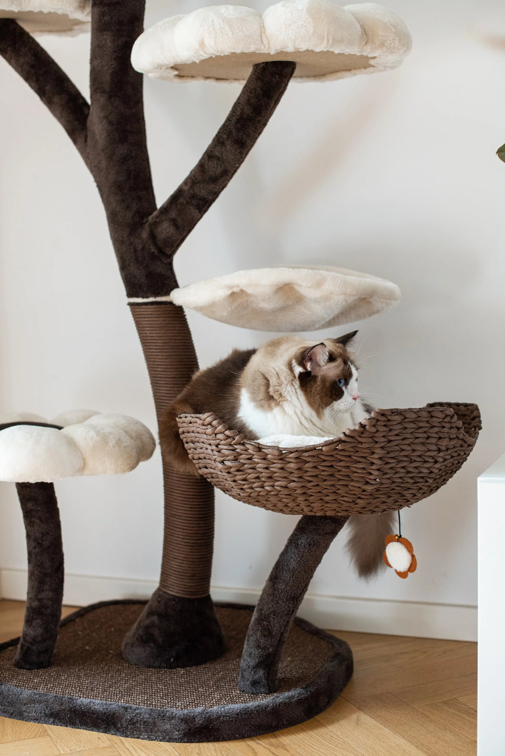 Catry 59" Natural Blossom Cat Tree 6-Level Cat Tower with Hammock T18613