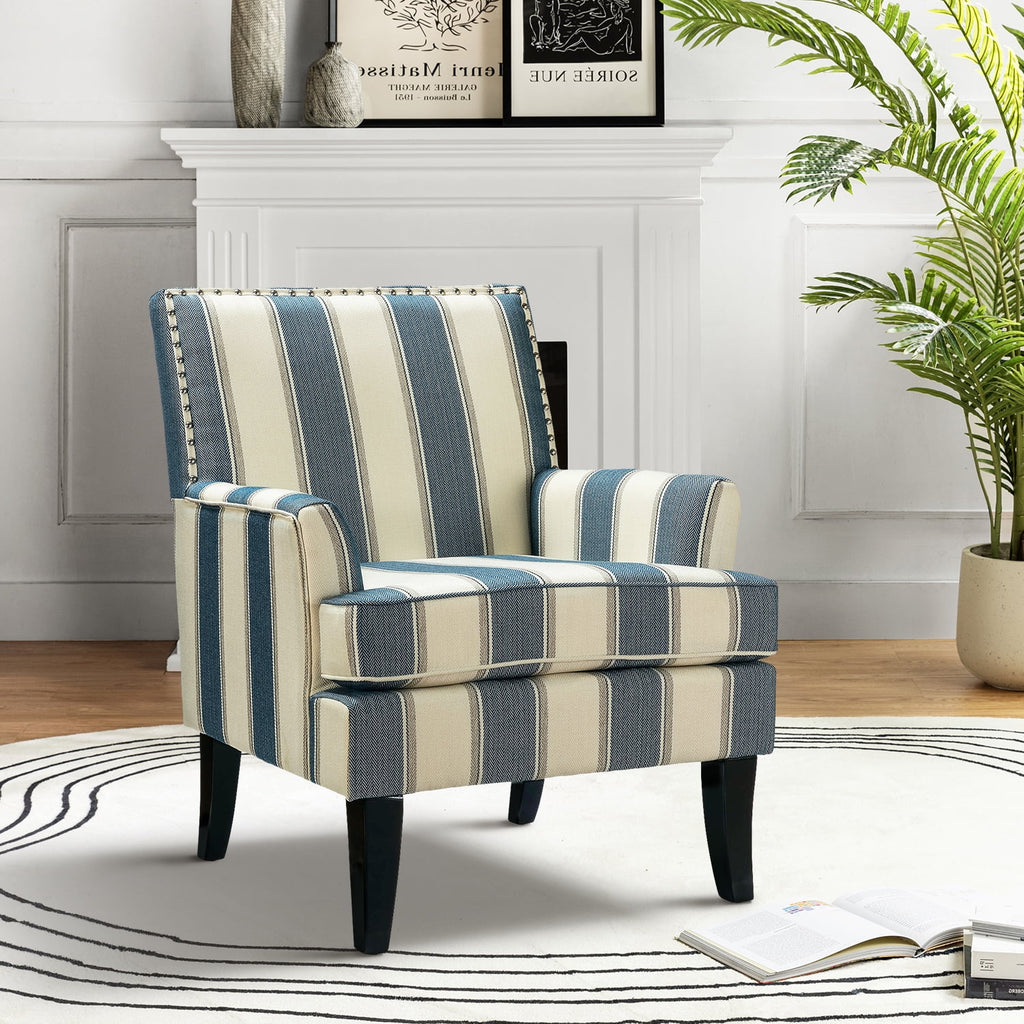 Navy Upholstered Accent Armchair with Wood Legs k7