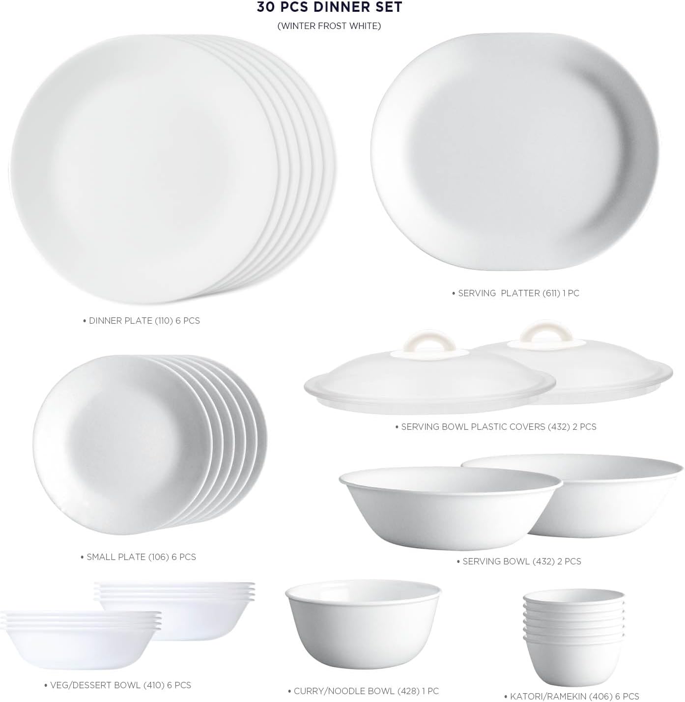 Corelle Winter Frost White Glass 30Pcs Dinner Set C36892