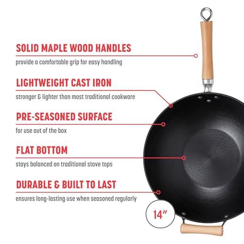 JOYCE CHEN Professional 14-Inch Cast Iron Wok with Maple Handle R872