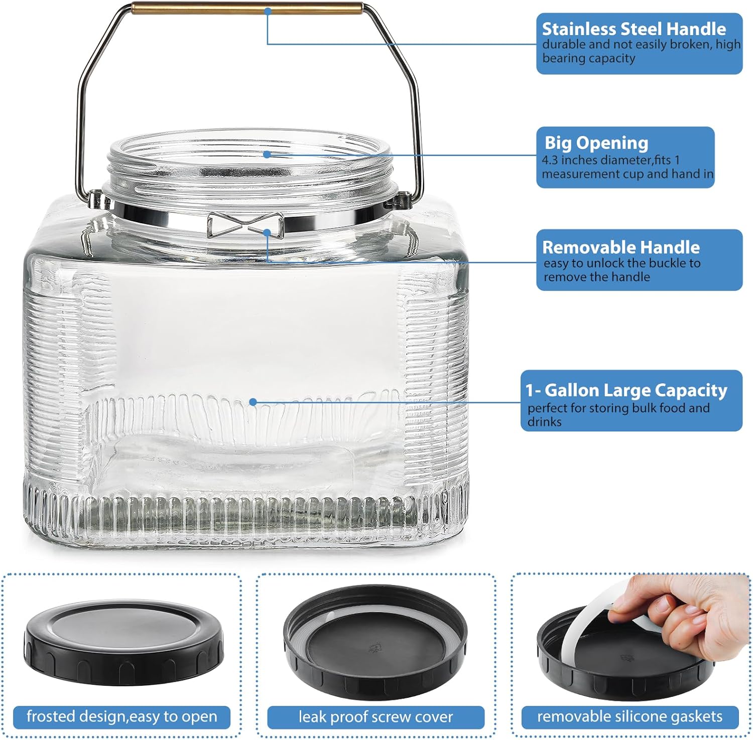 2 Pack 1 Gallon Glass Jar with Screw Lids and Stainless Steel Handle S424191