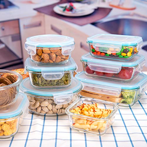 Glass Food Storage Containers with Lids, 18 Piece, BPA Free & Leak Proof E7081