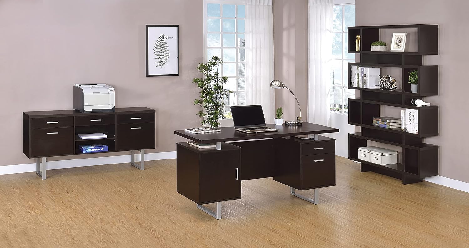Cappuccino Credenza with Metal Sled Legs, 60 x 16 x 30 in a7