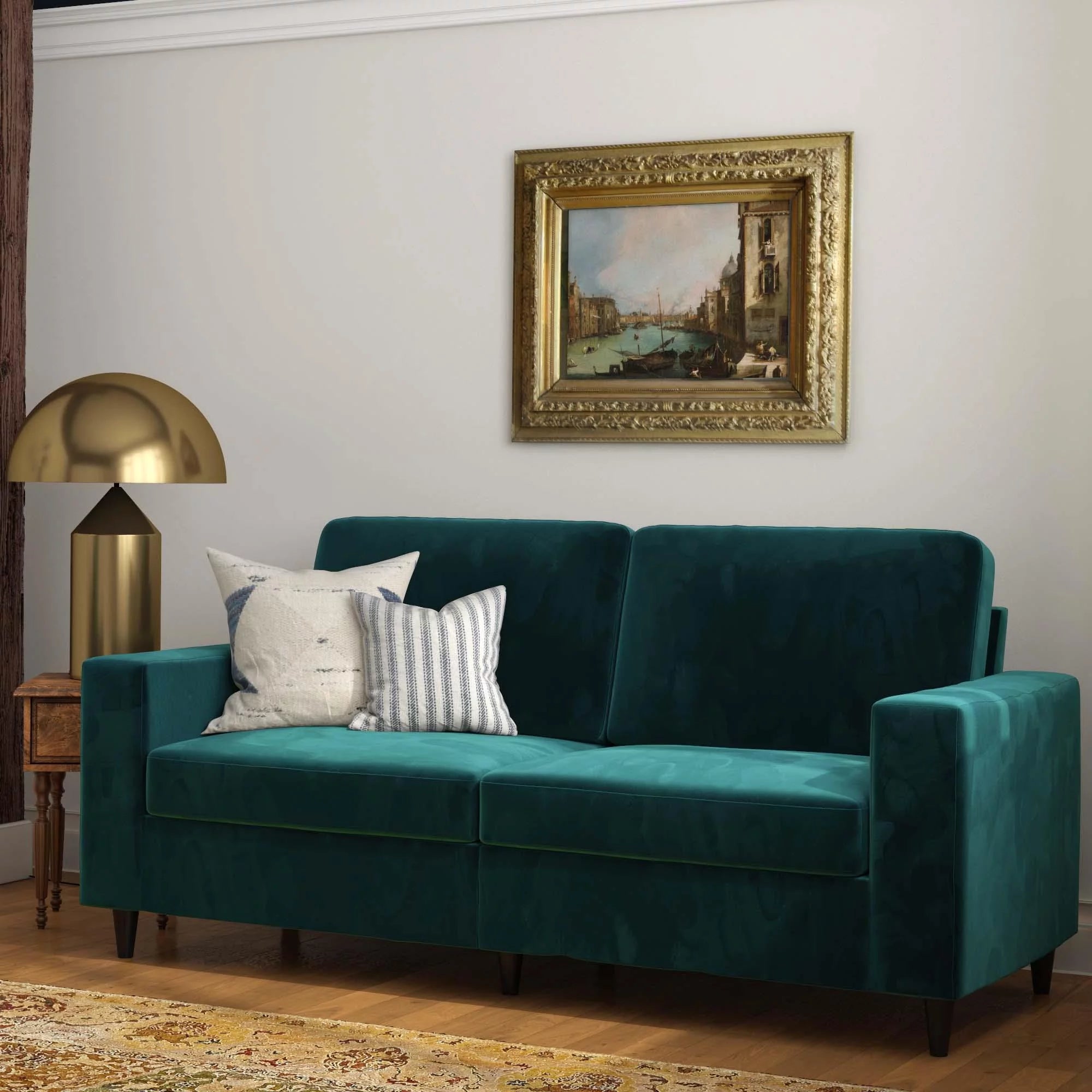 DHP Cooper 3 Seater Sofa, Green Velvet Y5477