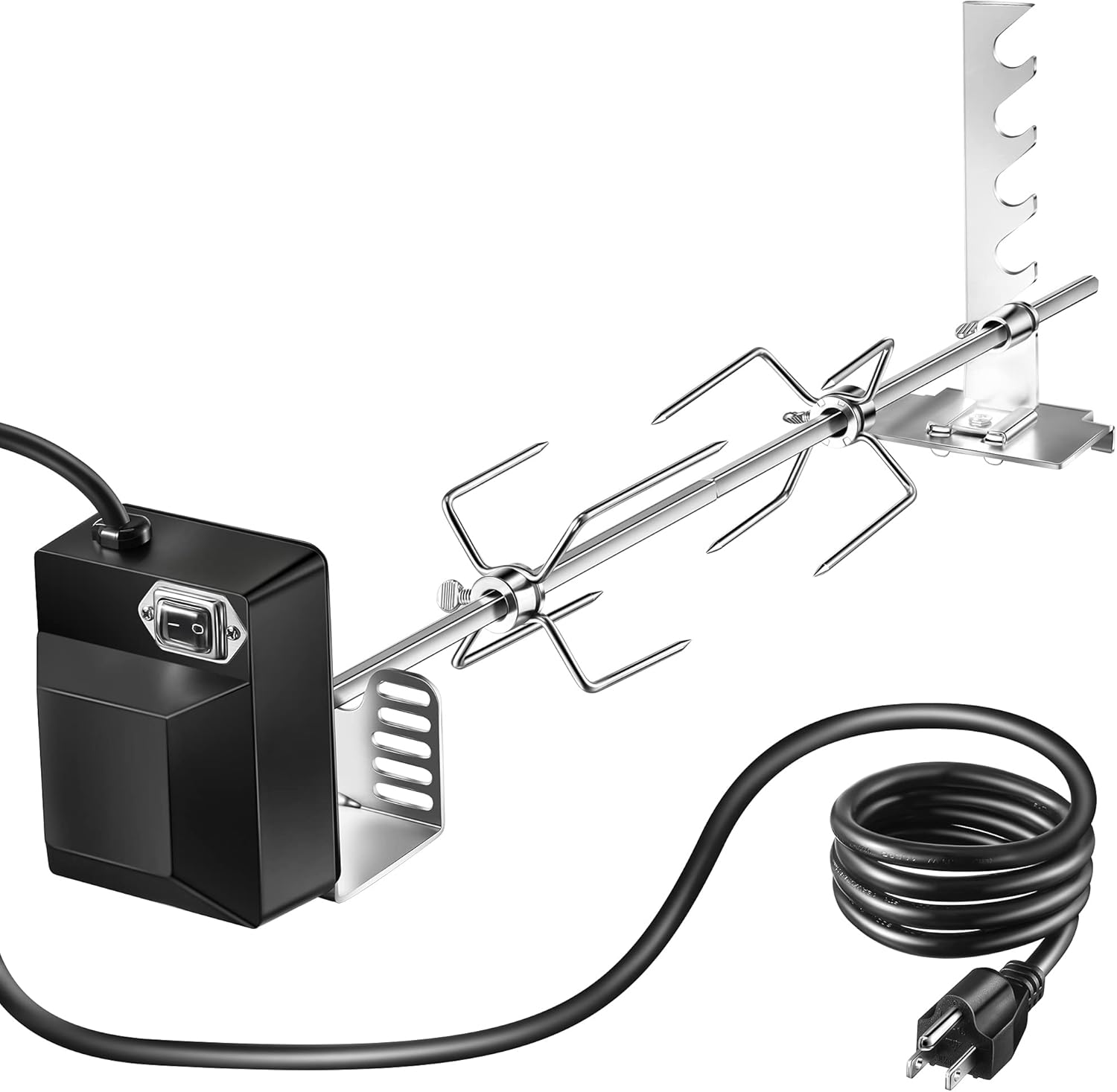 Dreyoo Universal Rotisserie Grill Kit, UL Certification Automatic Rotating BBQ Rotisserie with 120V 4W Motor, 28'' Spit Rod, 2 x 4 Forks, Complete Holders and Fixing Screw for Backyard Camping Grills
