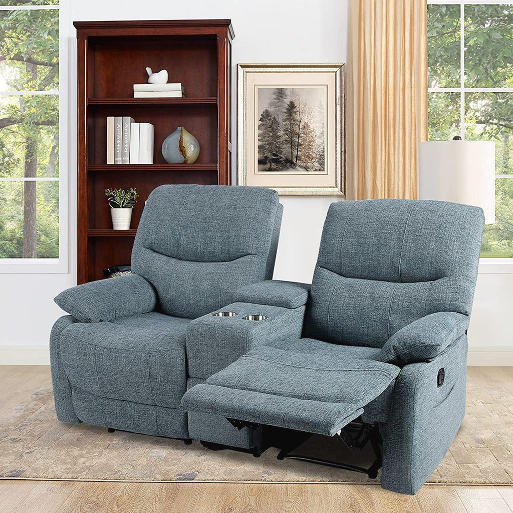 Reclining Sofa with Console and Cup Holders 2 Seater Fabric a7