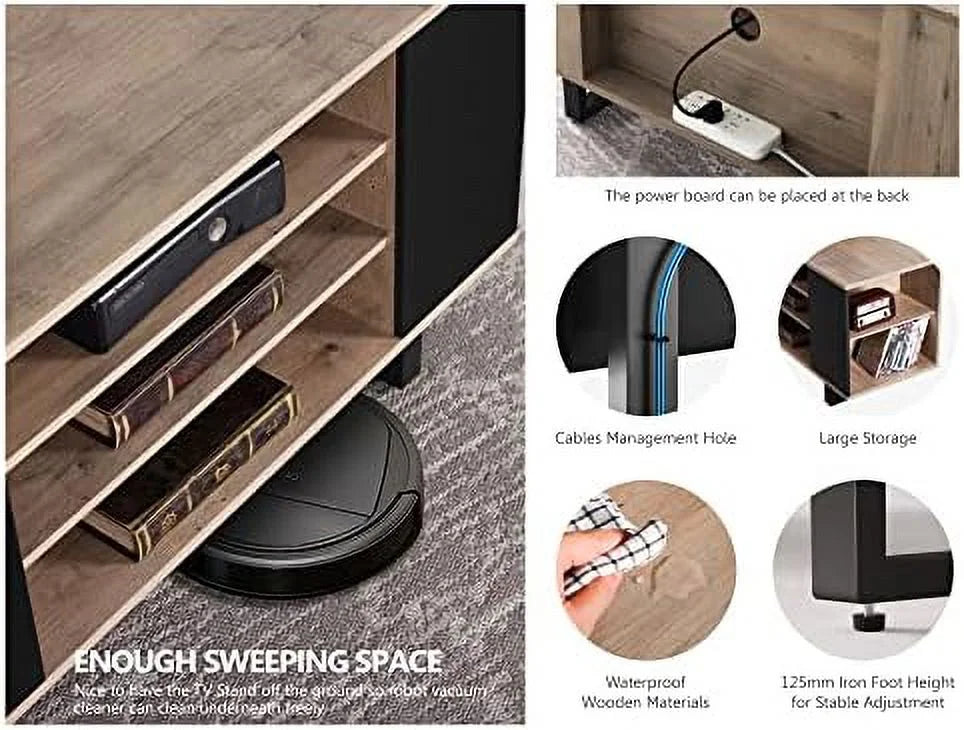TJUNBOLIFE TV Stand with Mount for 32-70 inch TVs, Wood Console, Walnut R17472