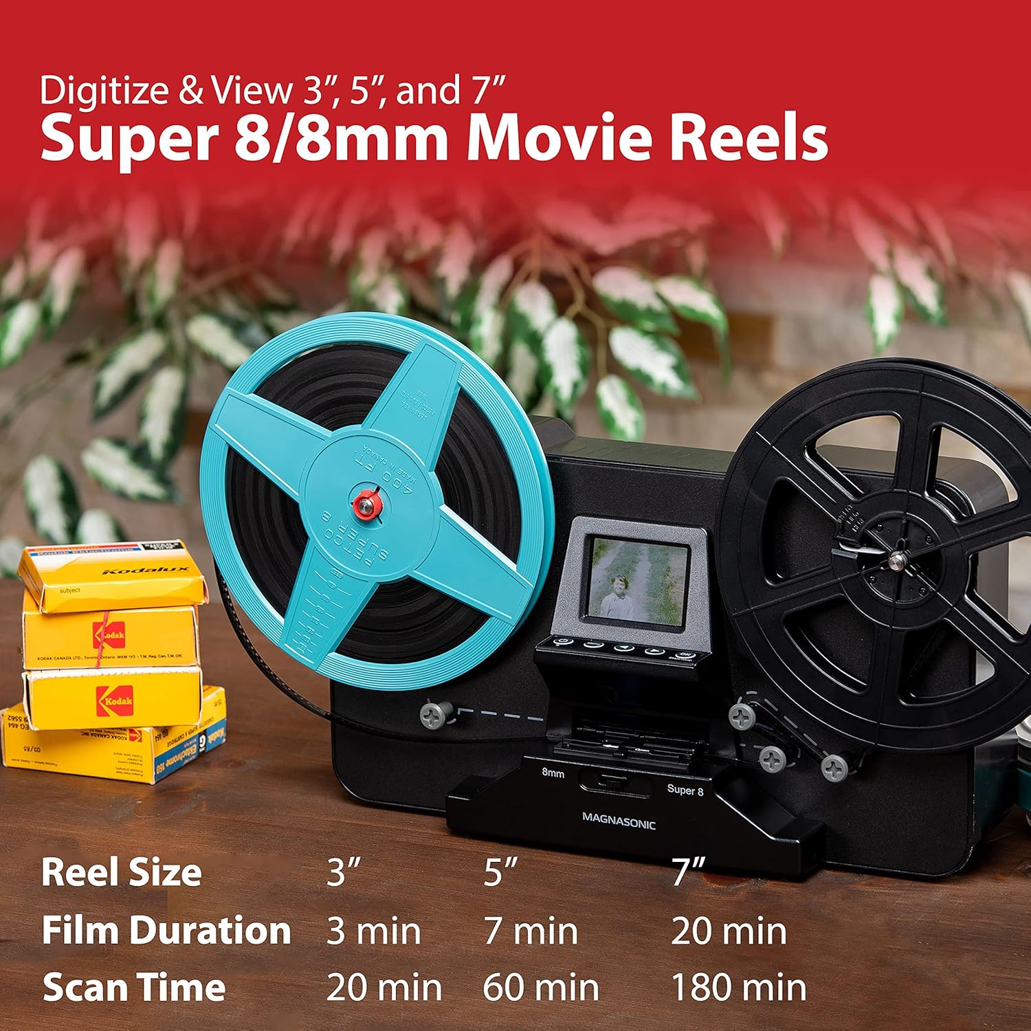 8mm Film Scanner with 2.3 Screen for Digitizing Reels k7