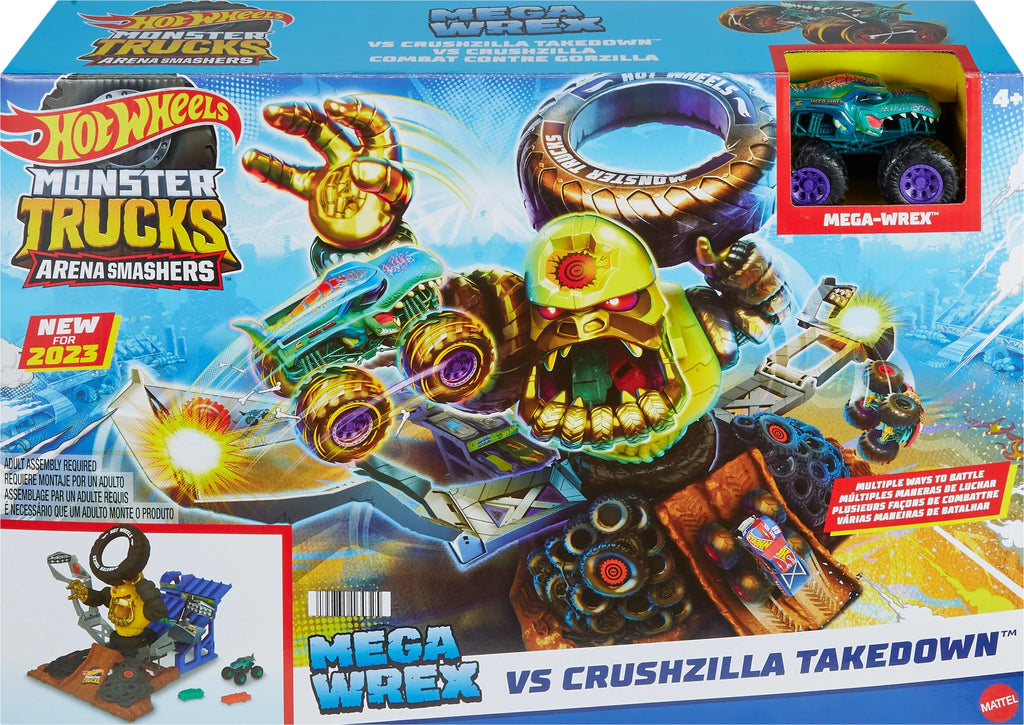 Hot Wheels Monster Trucks Arena Smashers Mega-Wrex vs. Crushzilla Takedown Playset N990