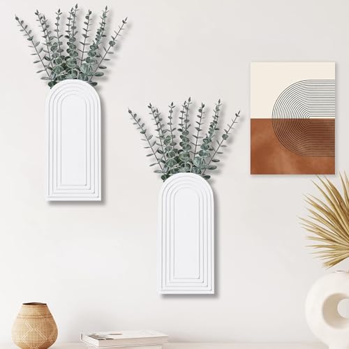 2 Pack Modern Wall Wood Vase Entryway Decor White E32459