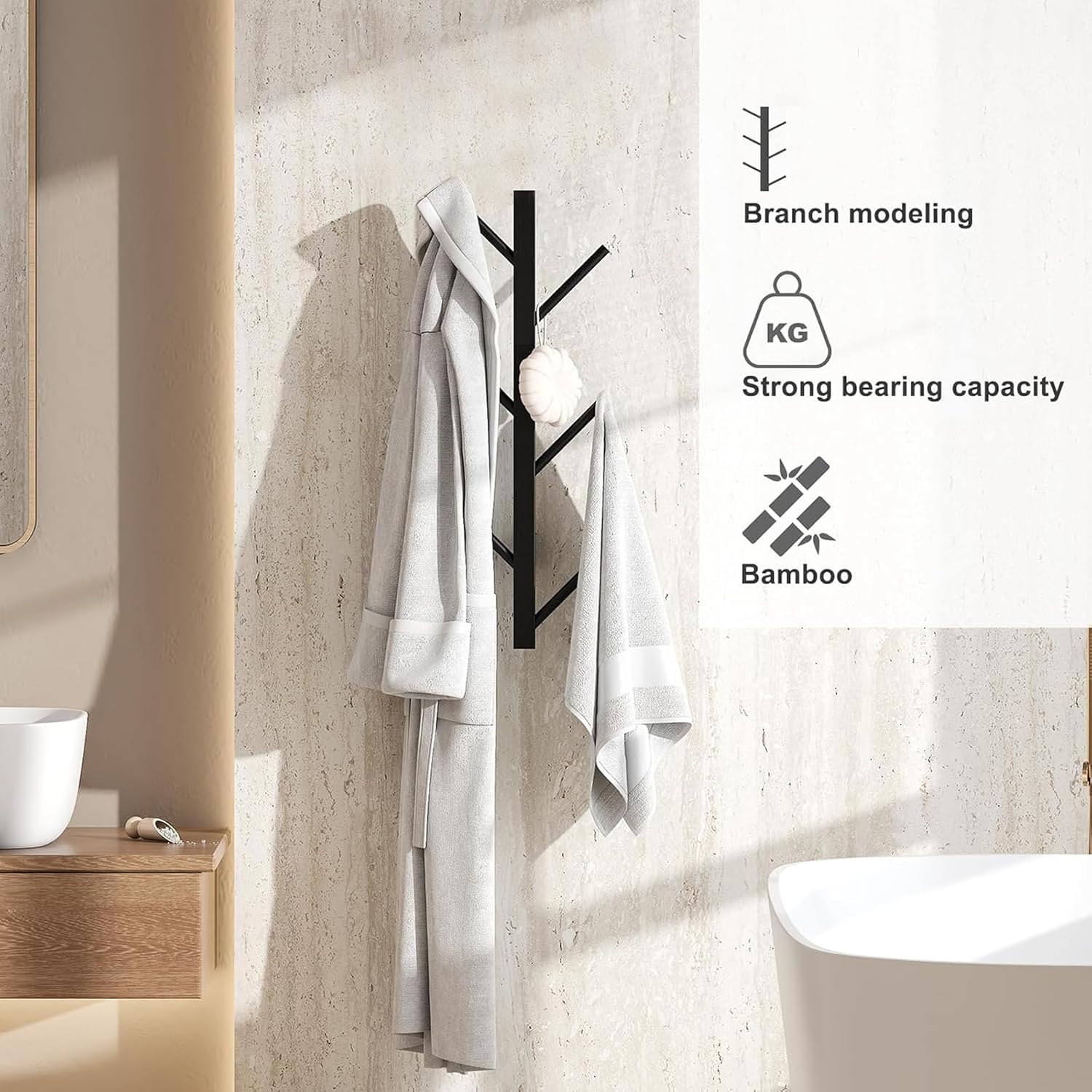 2 Pack Wall Mount Coat Rack, Matte Black, Metal Hat & Clothes Hanger U4293