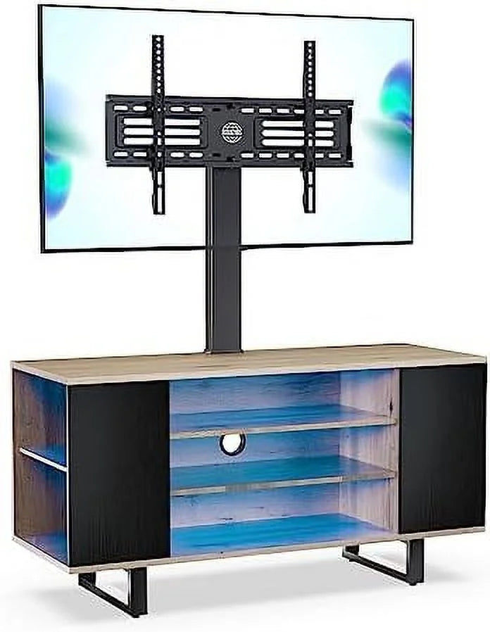TJUNBOLIFE TV Stand with Mount for 32-70 inch TVs LED Light Entertainment Center with Wood Console  Swivel Floor TV Stand Mount with Light for Living Room  Bedroom (Walnut  Holds 88lbs)