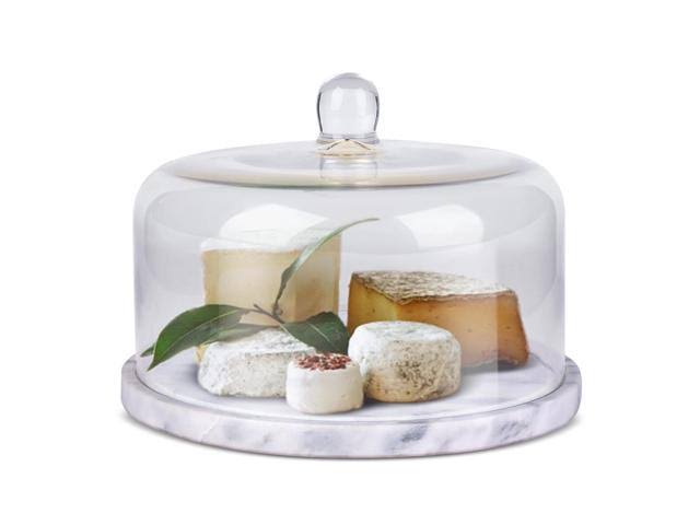 Marble Cake Stand with Glass Cover Dome and Serving Platter a7