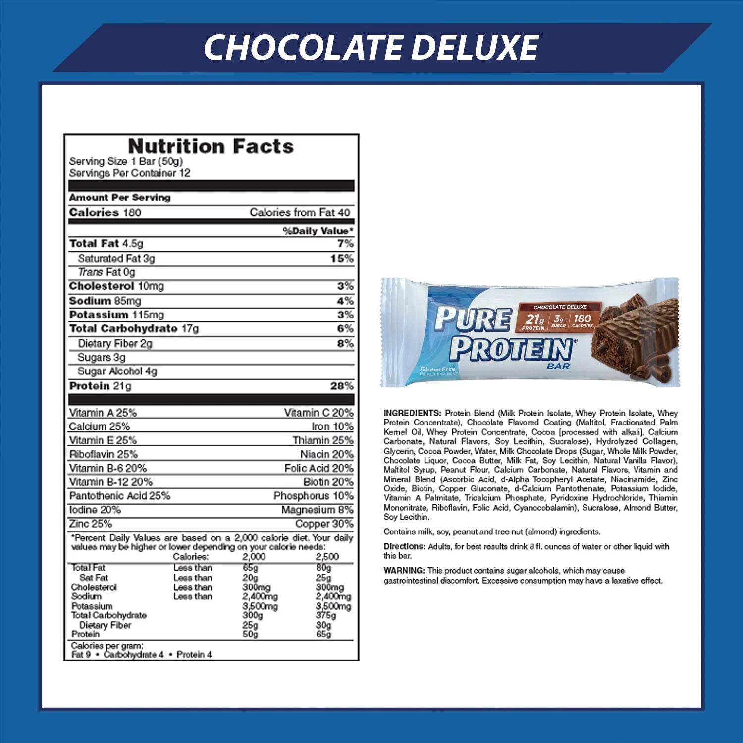 Pure Protein Chocolate Deluxe Protein Bars, 1.76 oz, 12 Count T95903