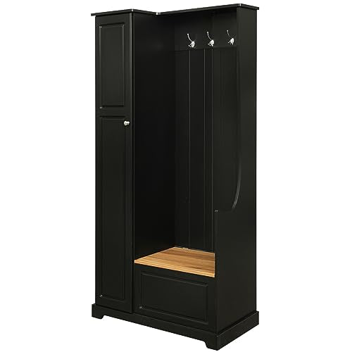 Hall Tree with Flip-Up Bench and Coat Rack, Black F8511