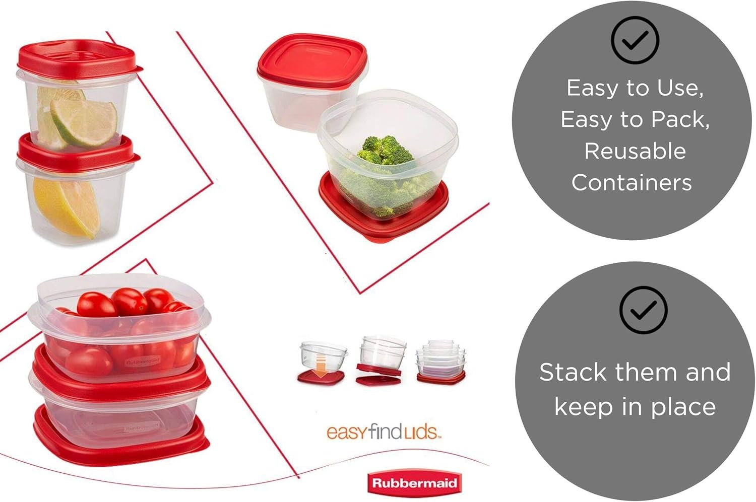 Rubbermaid Easy Find Lids Food Storage Containers 28 Piece Set, Red J944101
