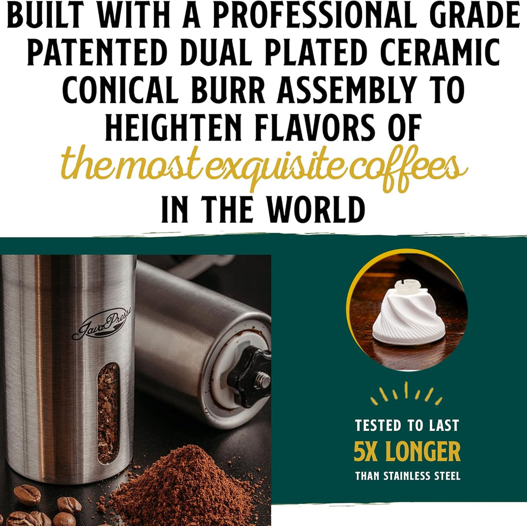 JavaPresse Manual Stainless Steel Coffee Grinder with Conical Burr, 18 Settings F152