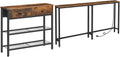 HOOBRO Narrow Console Table with 2 Fabric Drawers and Skinny Console Table with Charging Station, for Living Room, Hallway, Rustic Brown and Black BF72XG01-BF165UXG01