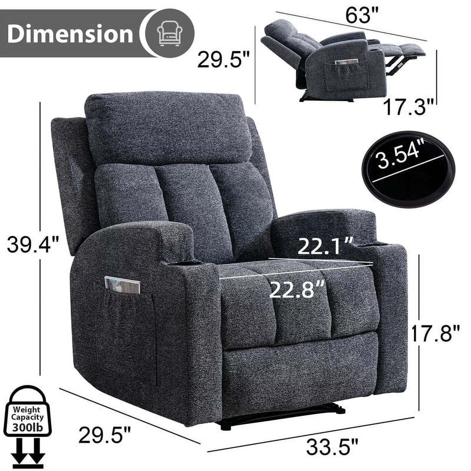 Ebello Design Manual Massage Recliner Chair with Heat, Side Pockets and Cup Holders K136598