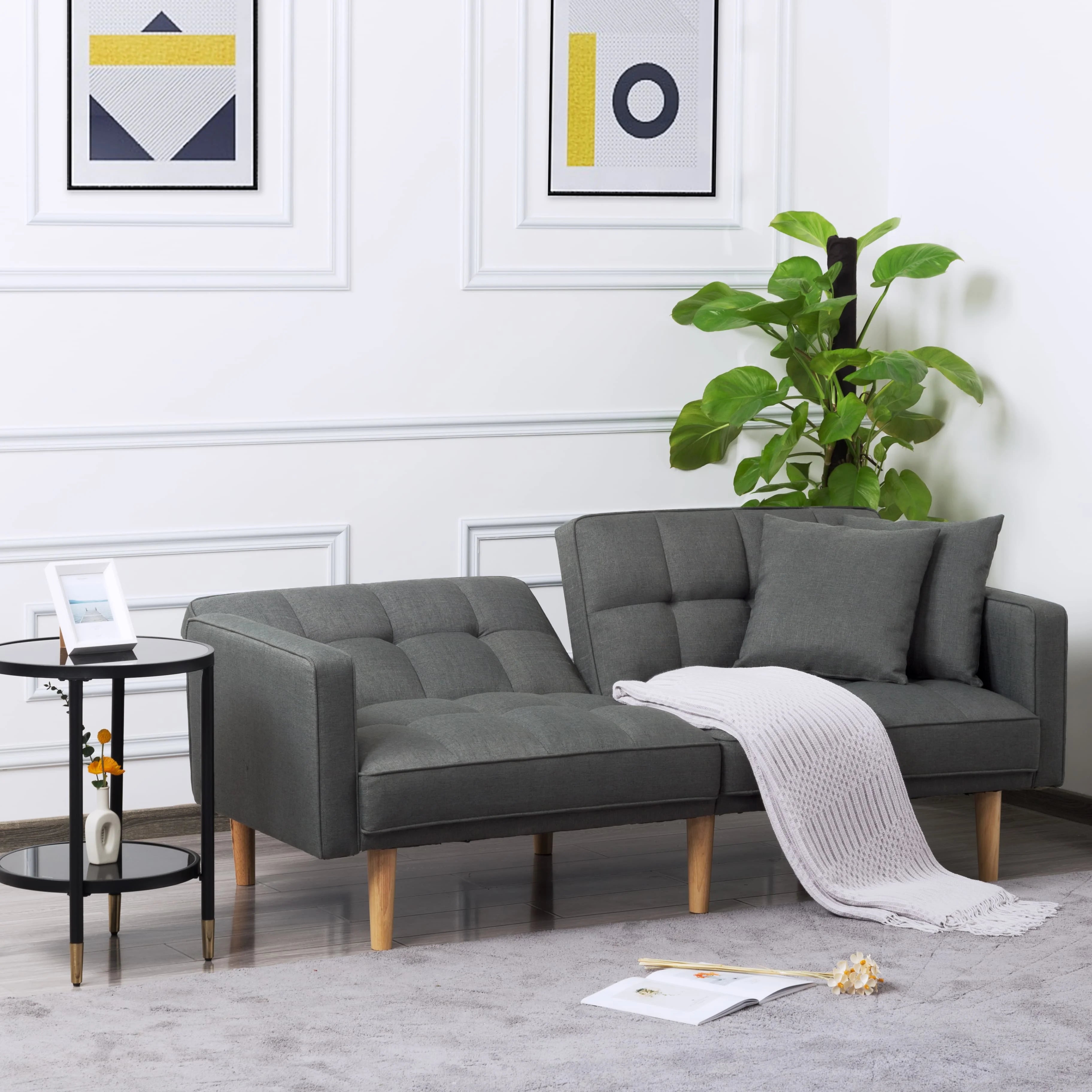 BSHTI Futon Sofa Bed with Split Back and Tapered Wood Legs Y256