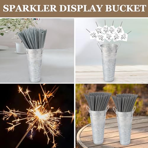 Galvanized Metal Flower Vase with Handles for Home Decor, Set of 8, Silver, 10 Inch a7