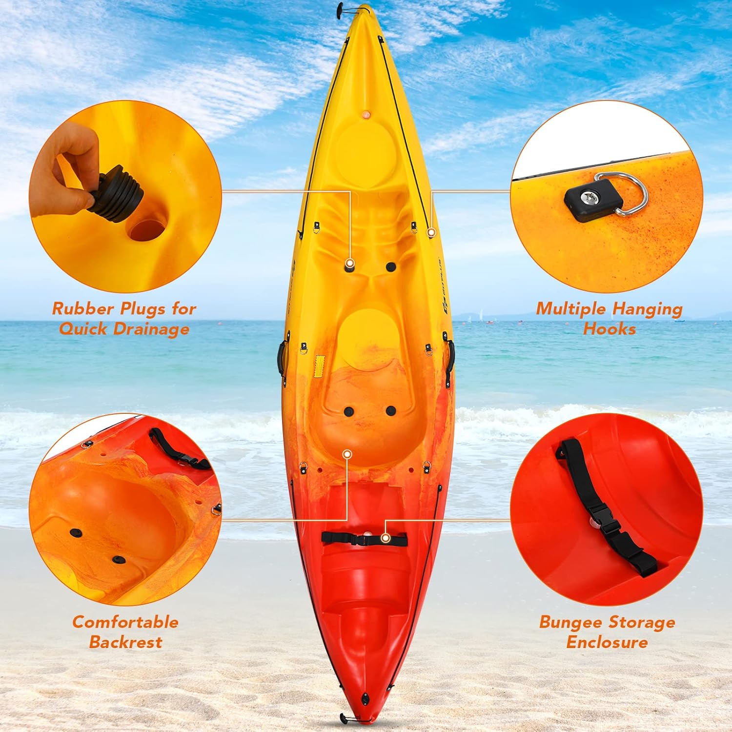 10.2FT Sit-On-Top Fishing Kayak with Aluminum Paddle & Bungee Storage X195190