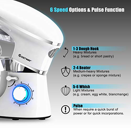 COSTWAY Stand Mixer, 660W 6-Speed Electric Kitchen Mixer with 6.3-Quart Stainless Steel Bowl T80759