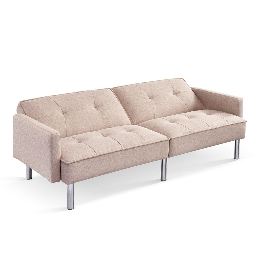 Moootto 84.6 in. Extra Long Tufted Beige Fabric Futon Sofa Bed P625