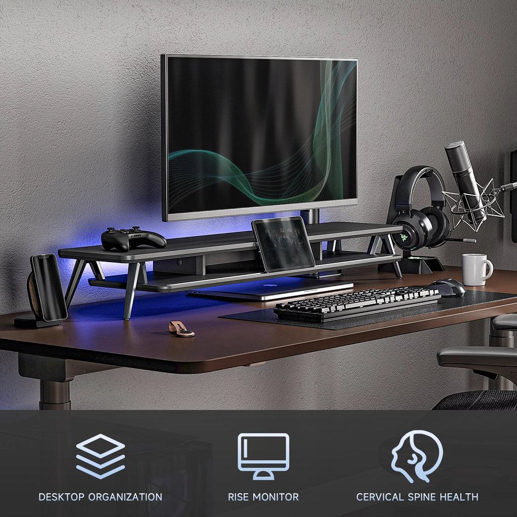 Monitor Stand Riser for 2 Monitors, 42.5 Inch Desk Shelf with Storage Organizer k7p