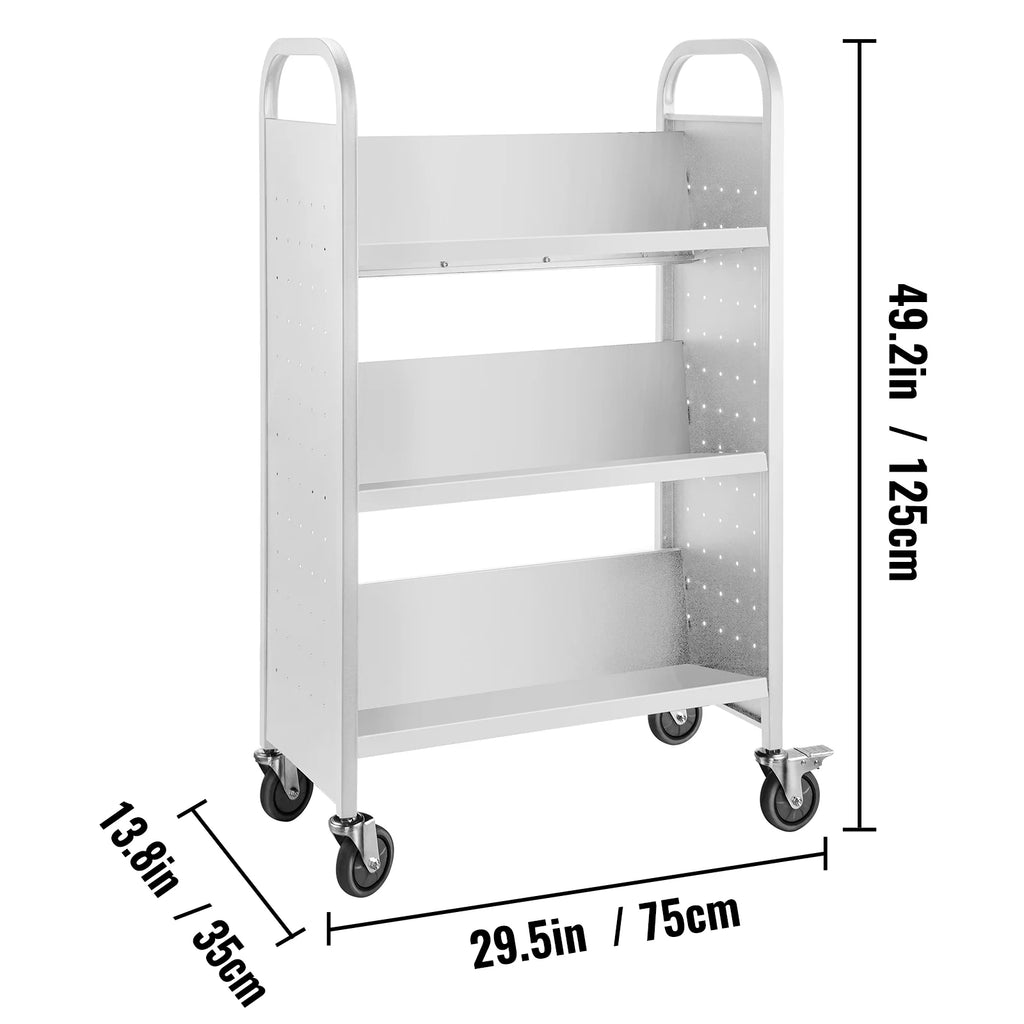 BENTISM Book Cart Library Cart 200 lbs Capacity with V-Shaped Shelves White U561