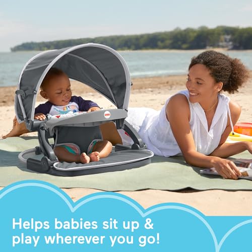 Fisher-Price Travel Baby Chair Sit-Me-Up Floor Seat with Snack Tray and Canopy O535