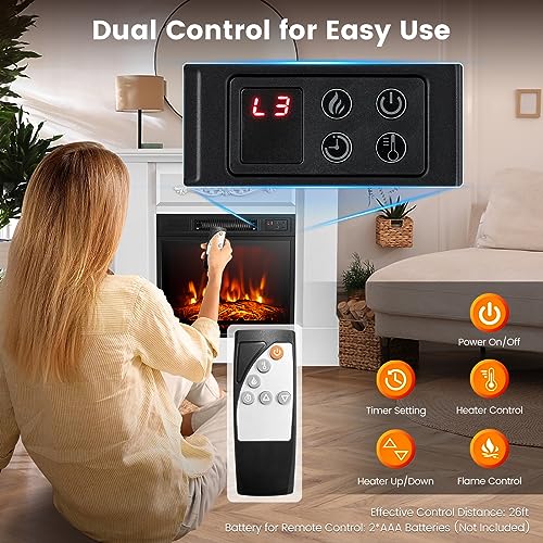 SAFSTAR 32 Inch Electric Fireplace with Mantel, Remote Control, Brown U550