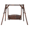 6.5ft Hardwood Patio Garden Outdoor Porch Swing with Stand, Rustic Loveseat Swing Chair for 2 Person, Carbonized