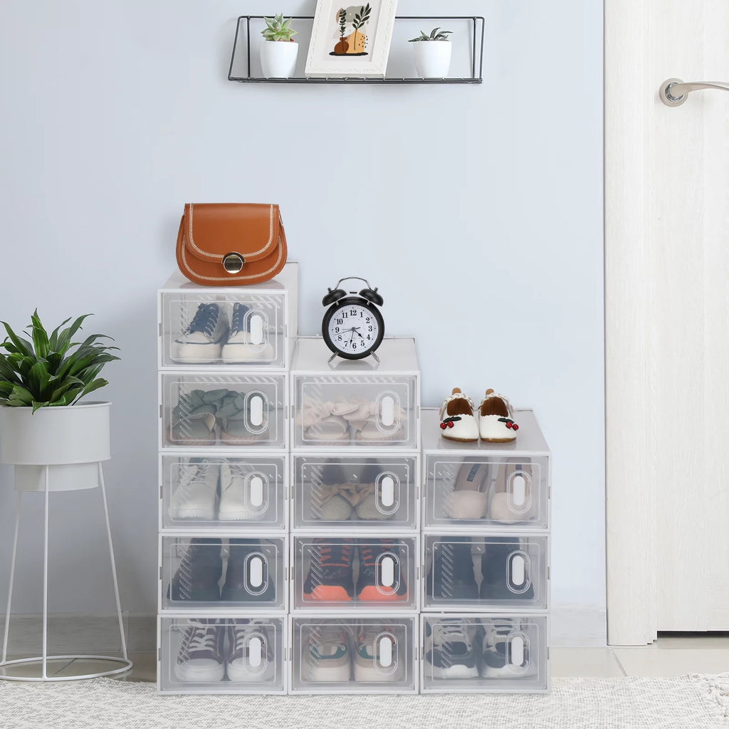 Zimtown 12 Pack Multipurpose Shoe Storage Boxes with Clear Lid, Foldable Stackable I391120