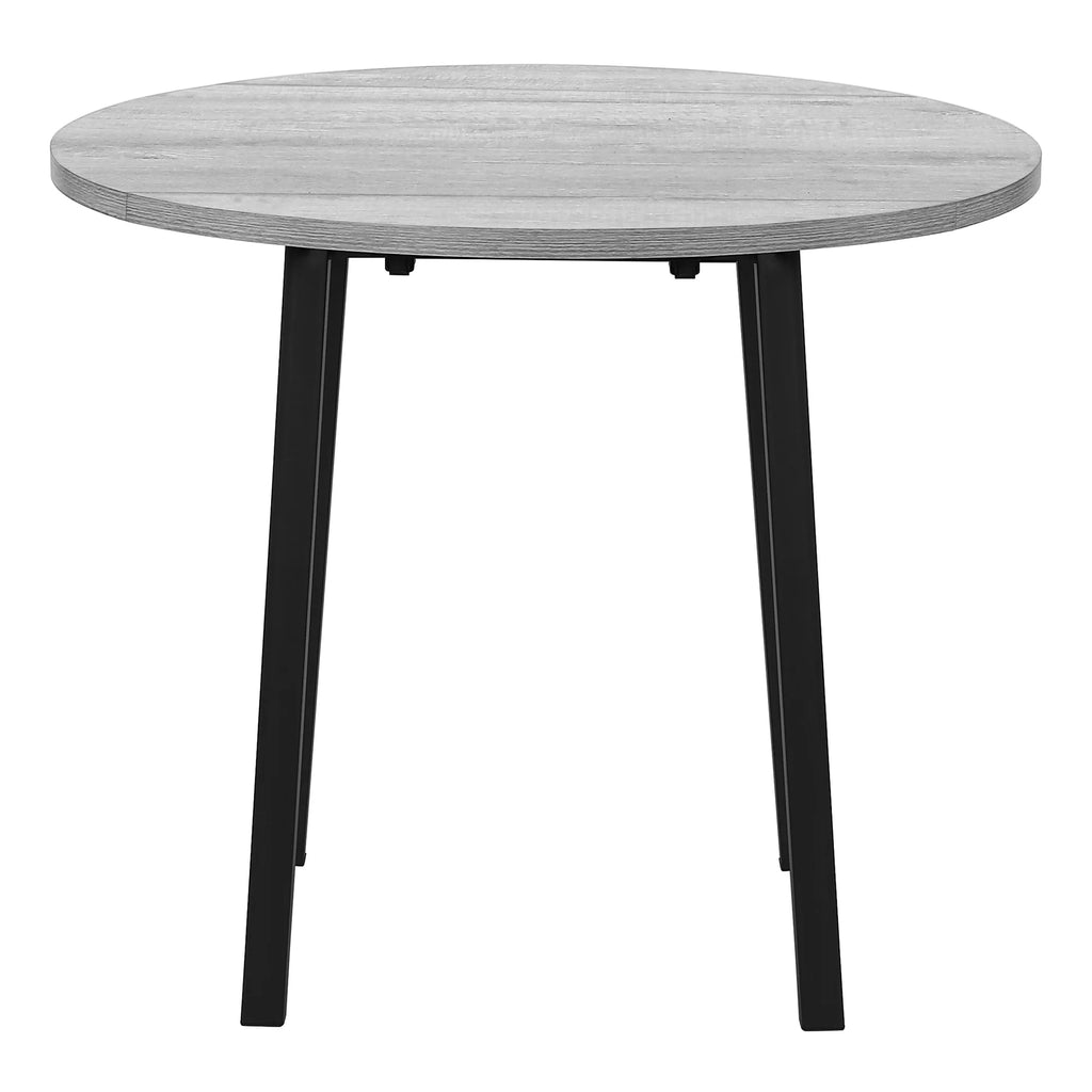 Gray Dining Table Set 3pcs Small Drop Leaf Black Metal O7490